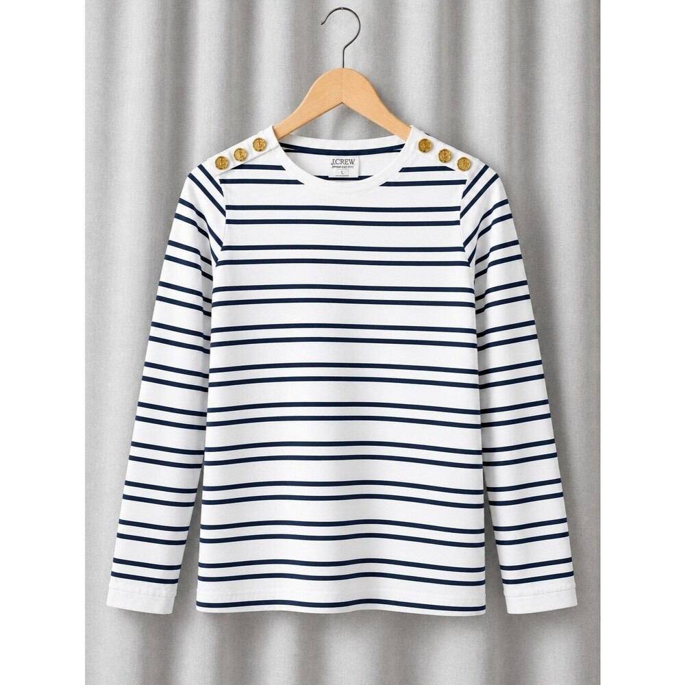 J. Crew Perfect Fit Navy White Breton Stripe Stretch Knit Long Sleeve Top Blouse